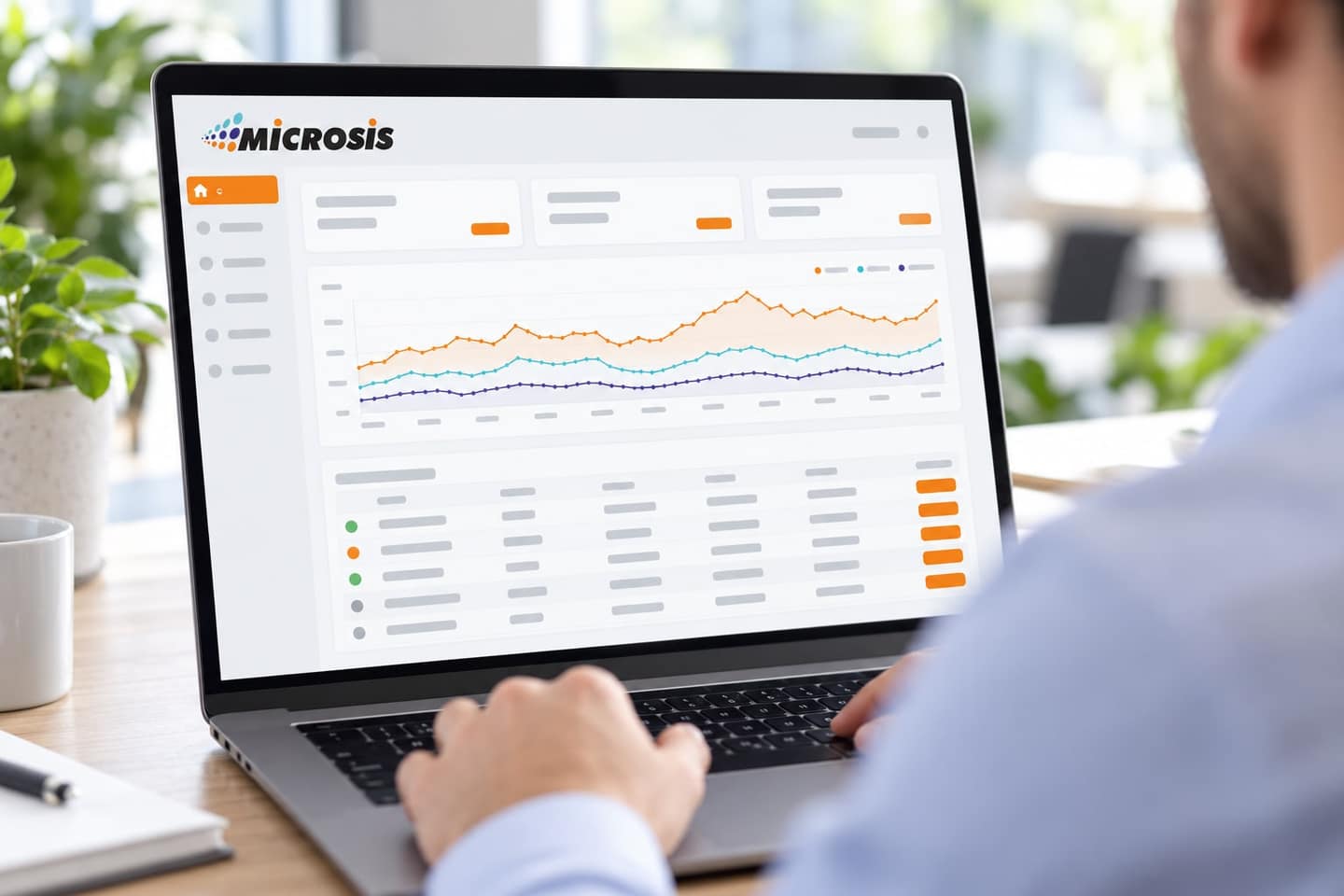 Dizüstü bilgisayarda tüketim grafikleri ve sayaç listesiyle Microsis OSOS web uygulaması